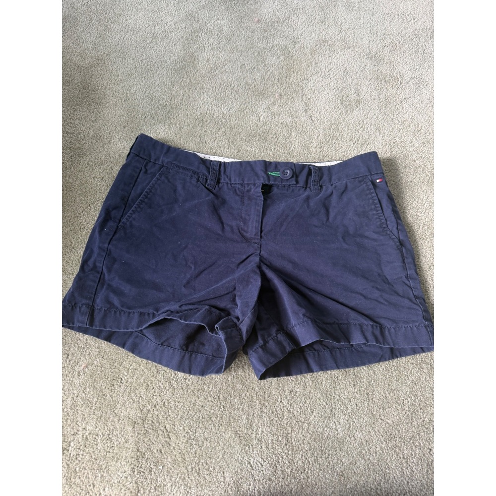 Tommy Hilfiger Womens Navy Blue Chino Shorts Size 8 Mid Rise Cotton Blend Preppy
